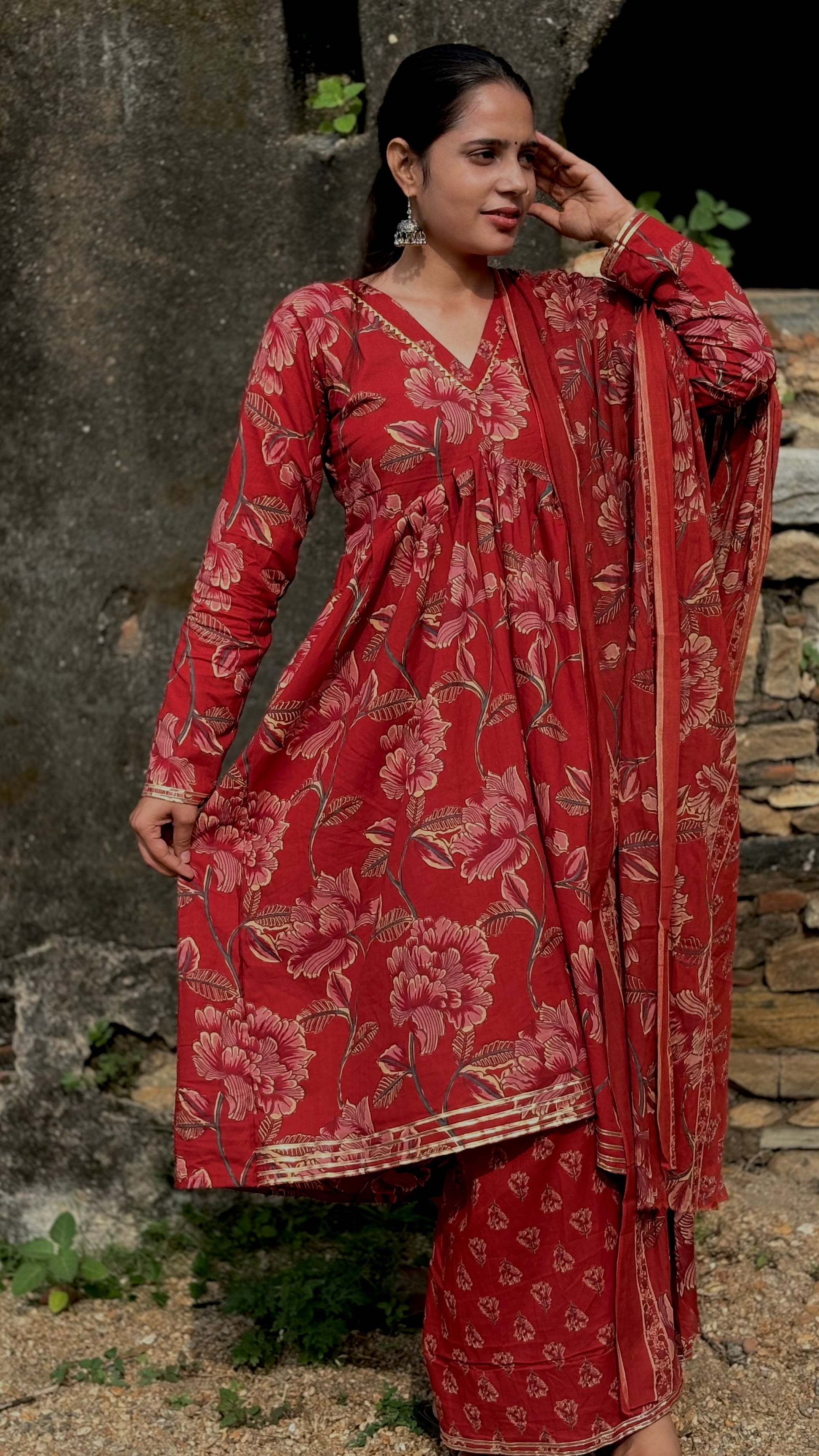 Cotton kurti plazzo pant with duptta