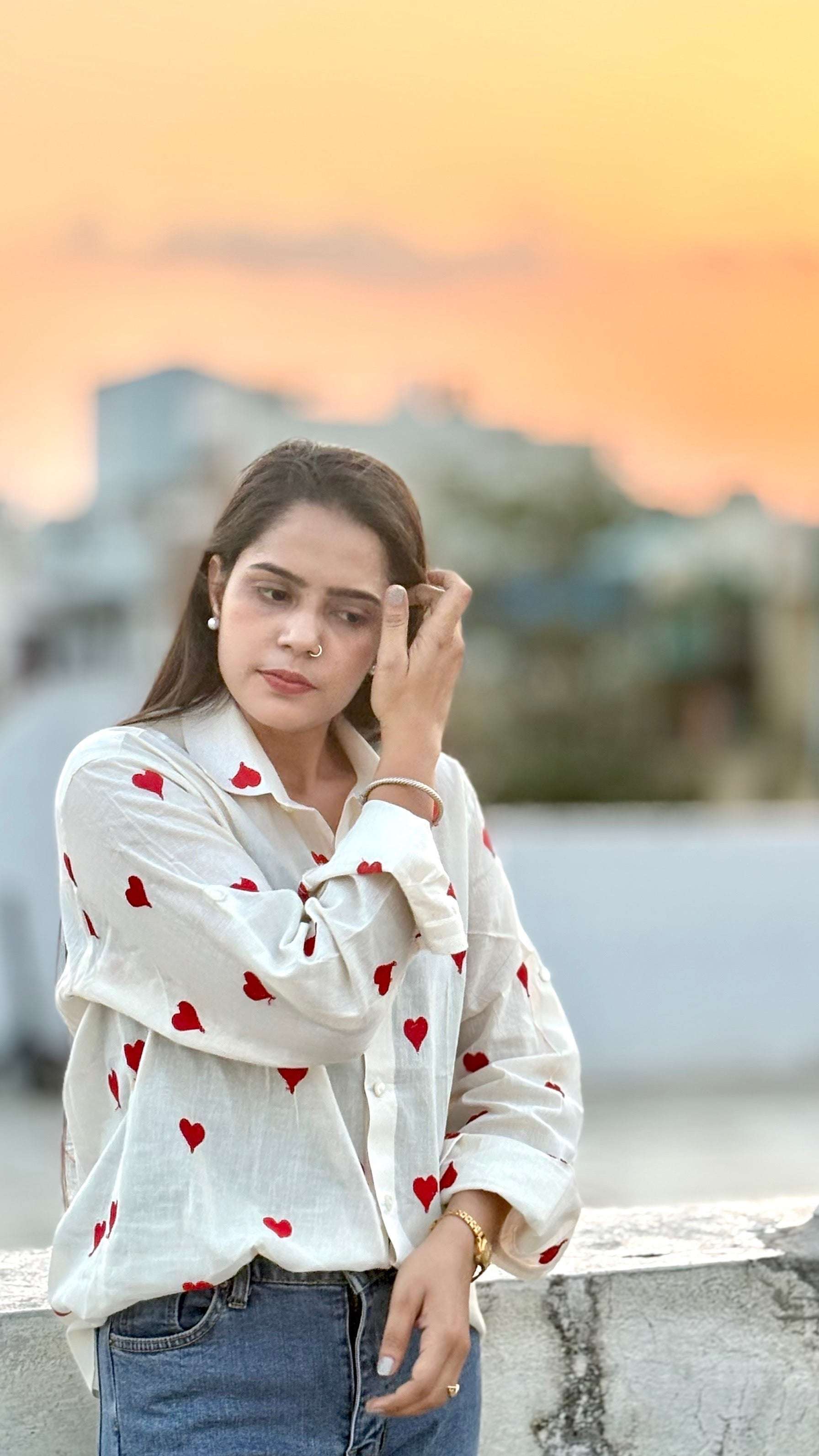 Heart embroidery cotton shirt