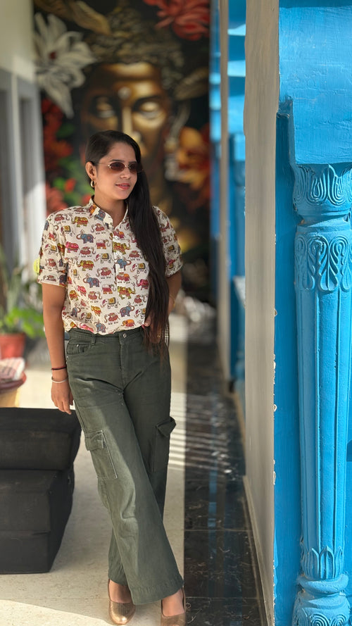 Colourful elephant print shirt