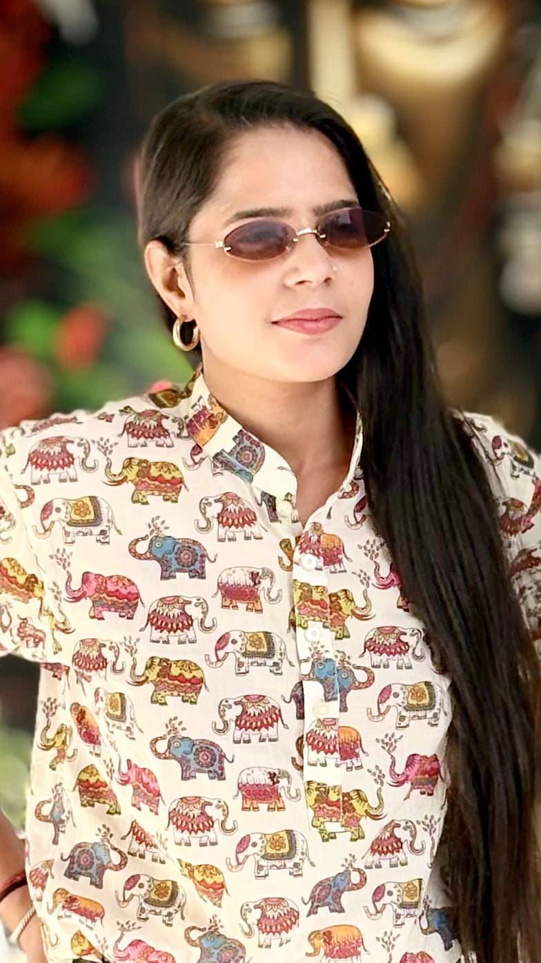 Colourful elephant print shirt
