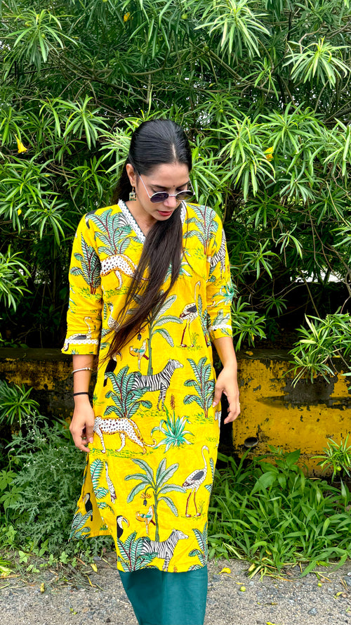 Animal print cotton kurti pant