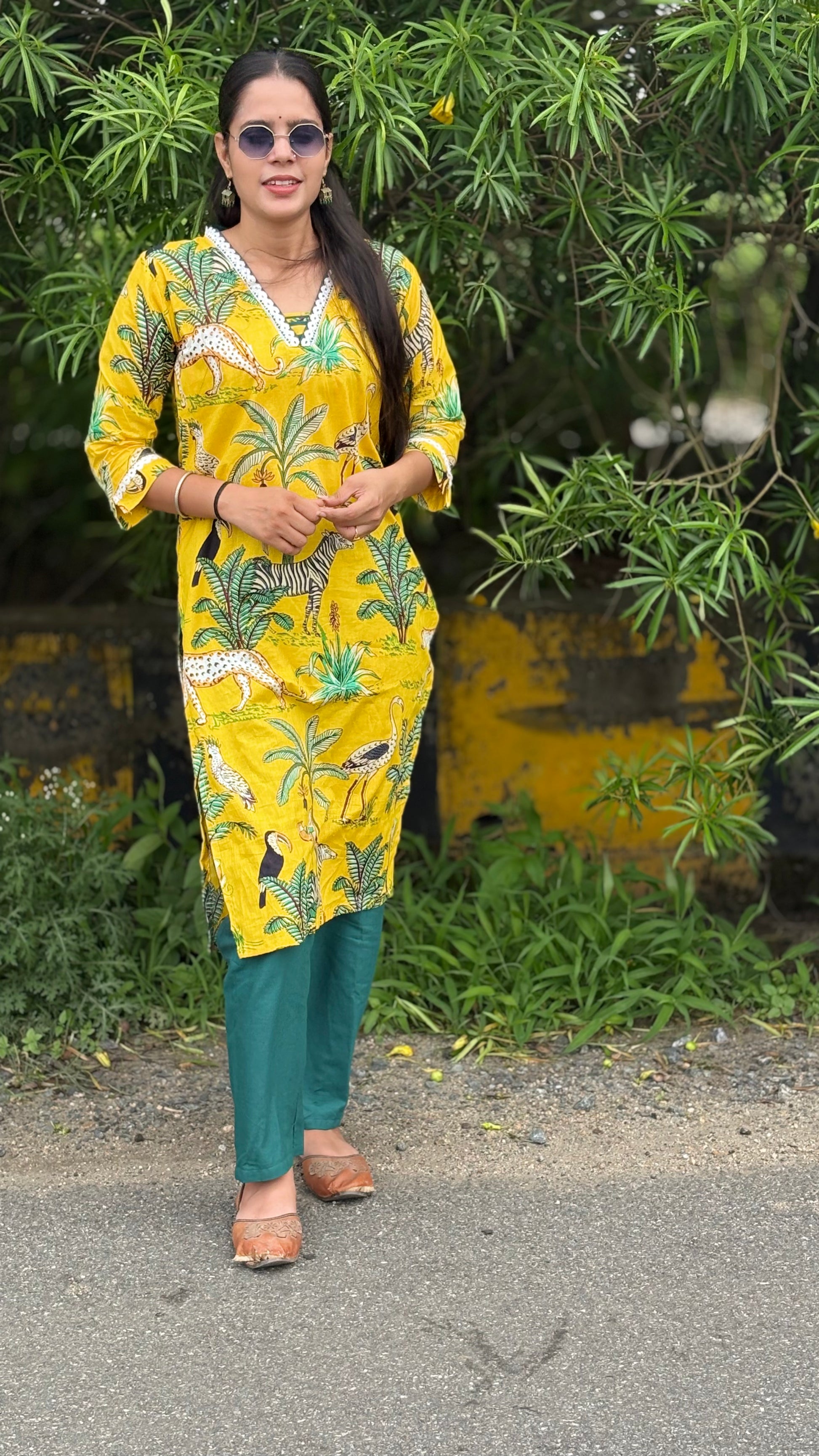 Animal print cotton kurti pant