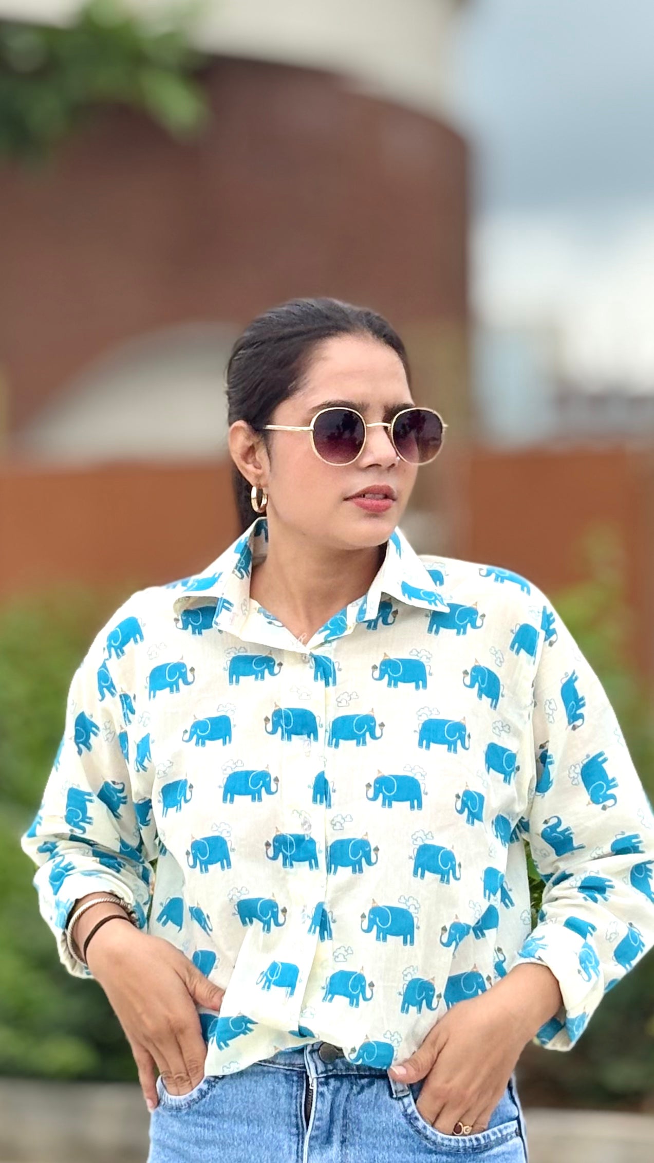 Elephant print cotton shirt