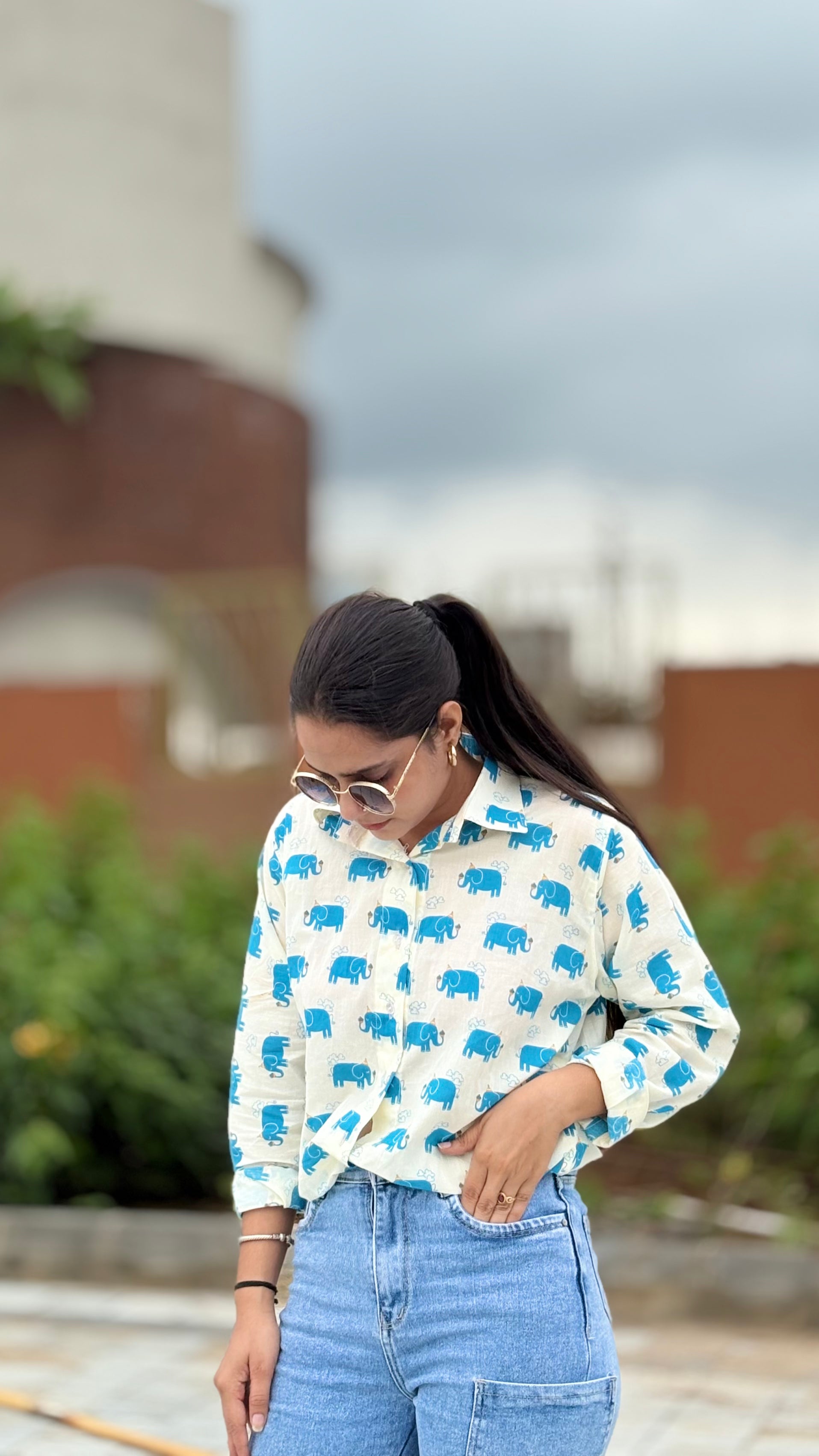 Elephant print cotton shirt