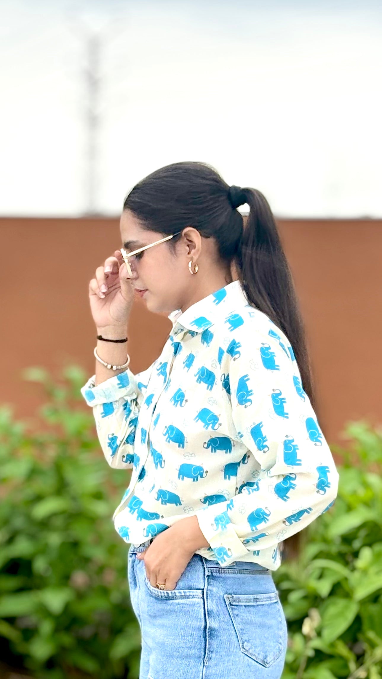 Elephant print cotton shirt